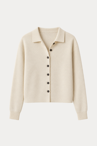 100% Cotton Polo-Collar Knit Cardigan