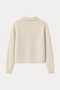 100% Cotton Polo-Collar Knit Cardigan