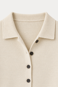 100% Cotton Polo-Collar Knit Cardigan