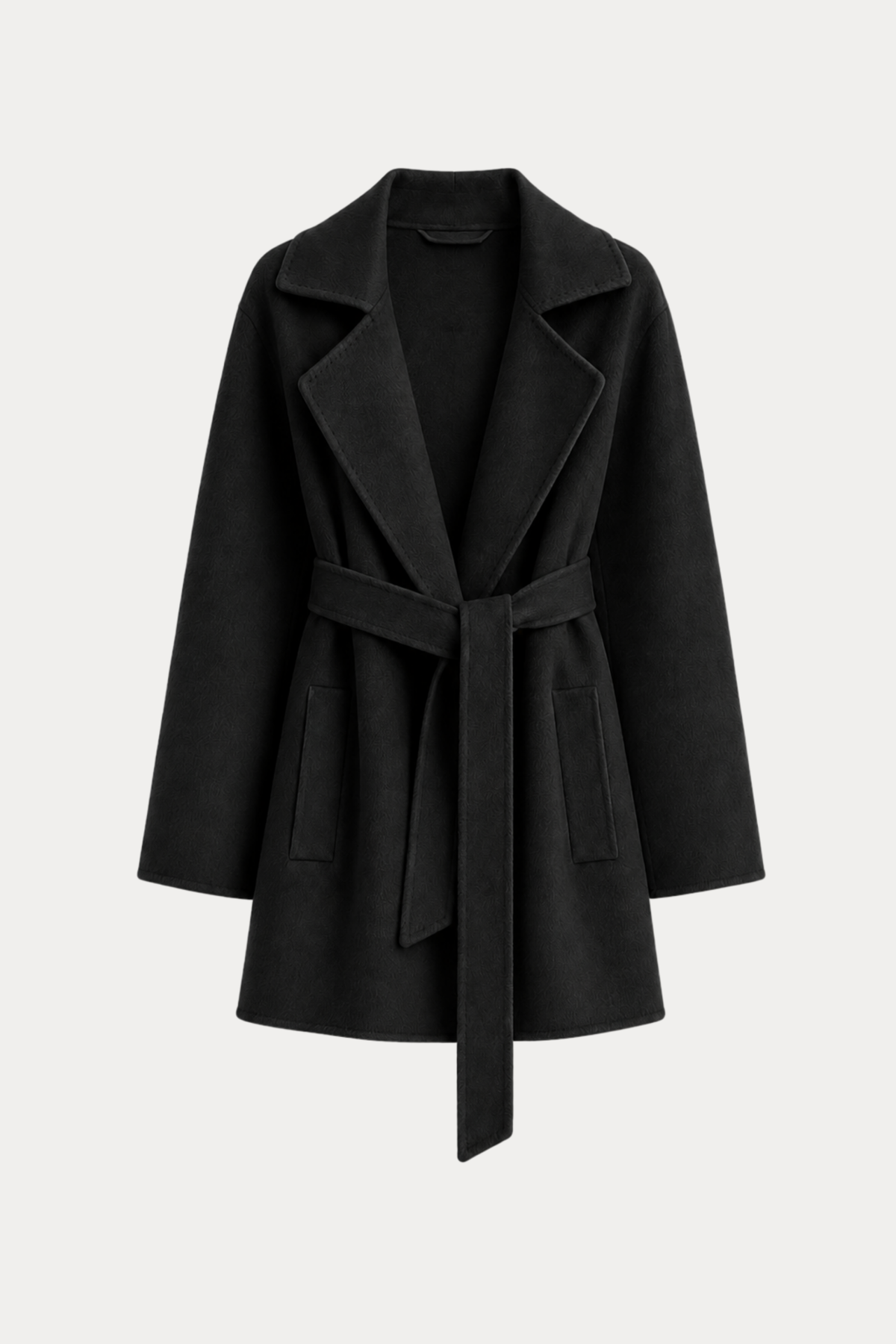 Cashmere-Wool Wavy Coat - Black