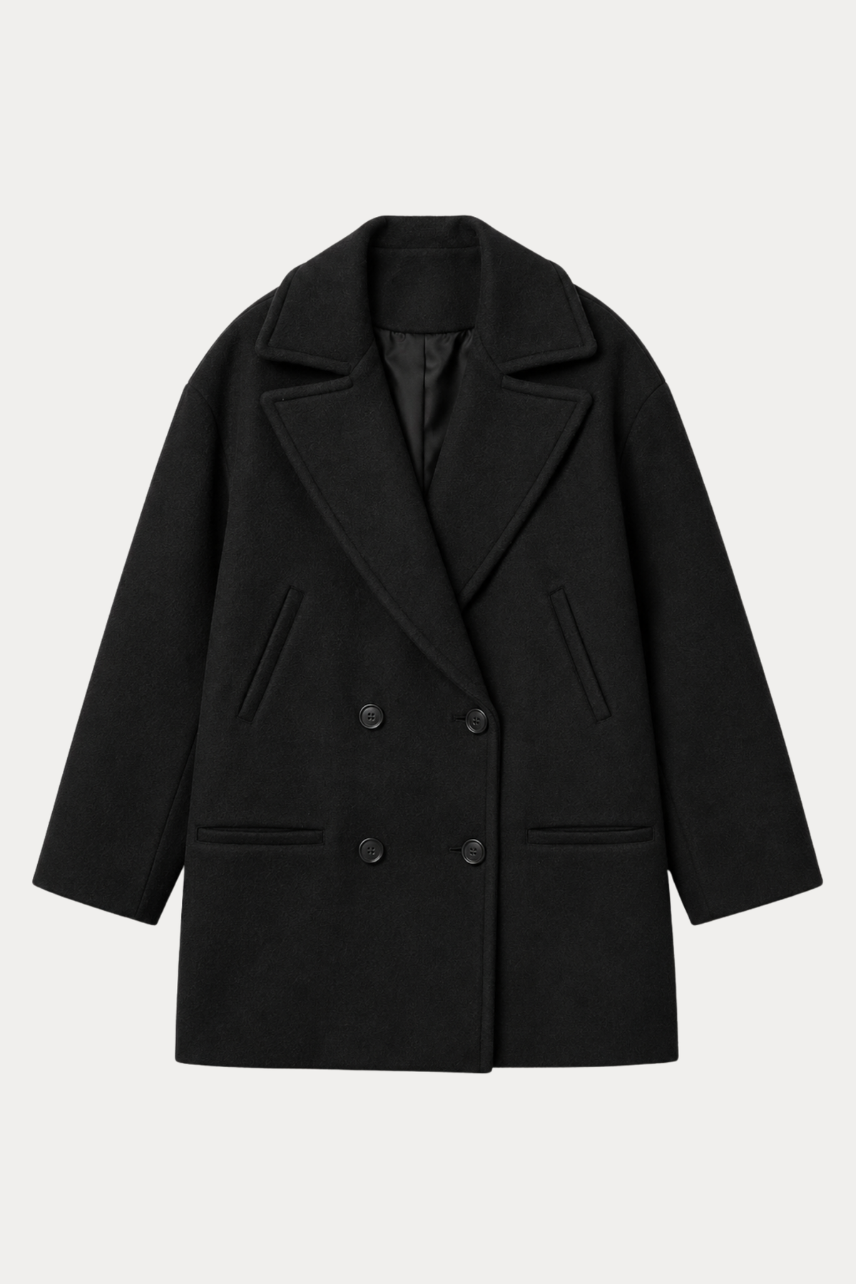 Wool-Blend Oversized Double-Breasted Coat - Black