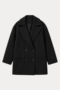 Wool-Blend Oversized Double-Breasted Coat - Black