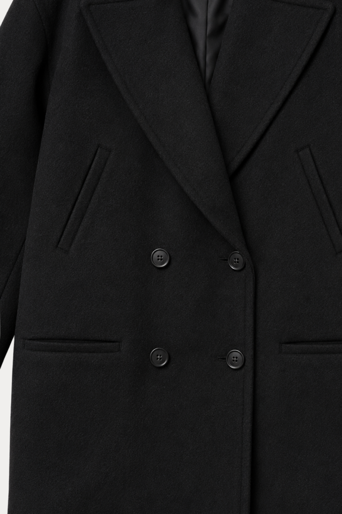 Wool-Blend Oversized Double-Breasted Coat - Black