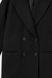 Wool-Blend Oversized Double-Breasted Coat - Black