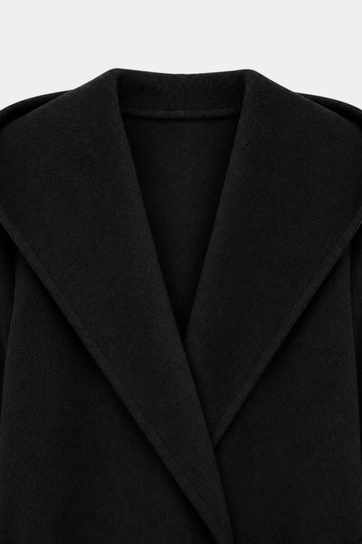 Wool Ripple Hooded Coat - Black