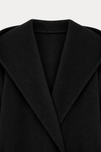 Wool Ripple Hooded Coat - Black