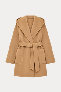 Wool Ripple Hooded Coat - Camel