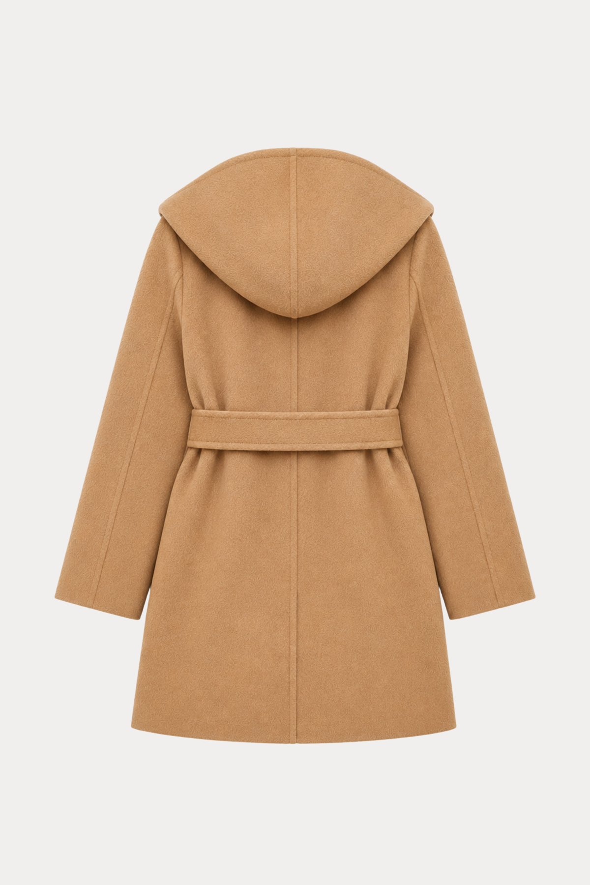 Wool Ripple Hooded Coat - Camel