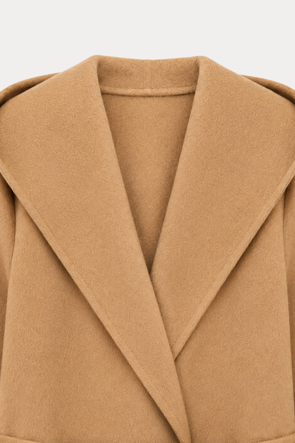 Wool Ripple Hooded Coat - Camel
