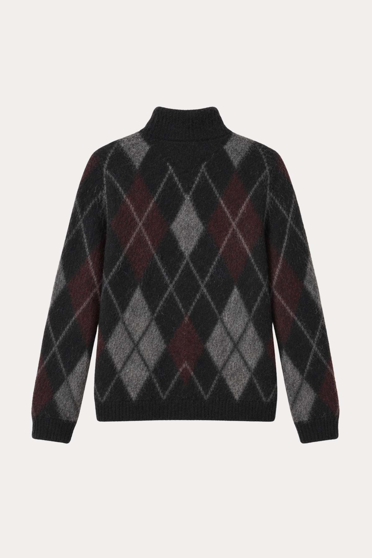 Brushed Argyle Zip-Up Cardigan