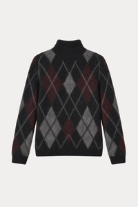 Brushed Argyle Zip-Up Cardigan