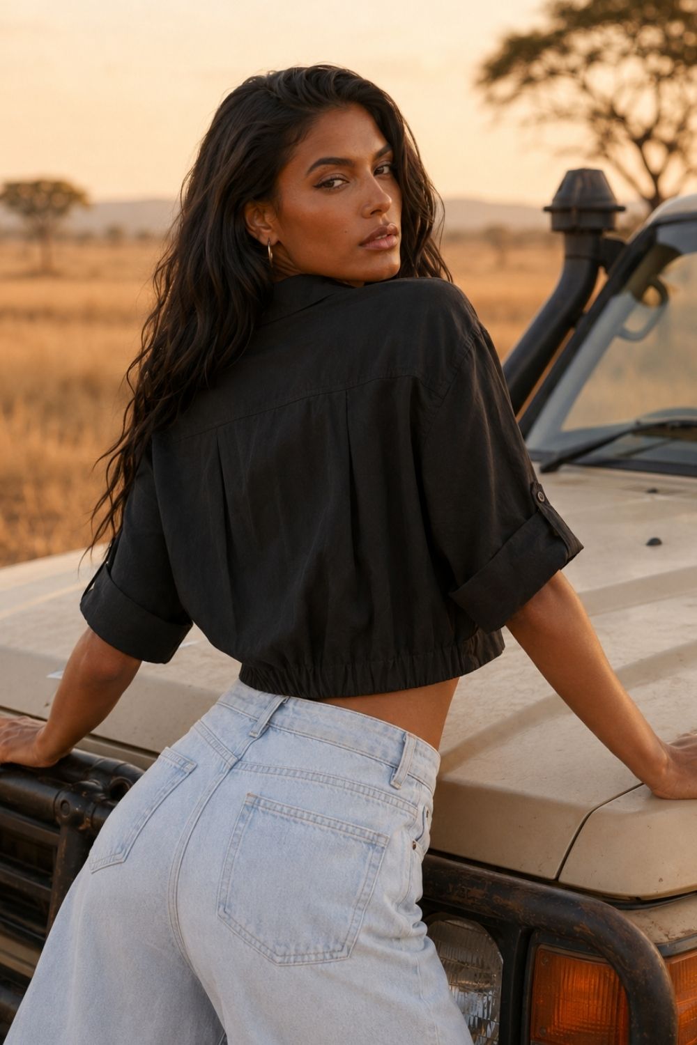 Priya (5'8" / 173 cm) wears a size S