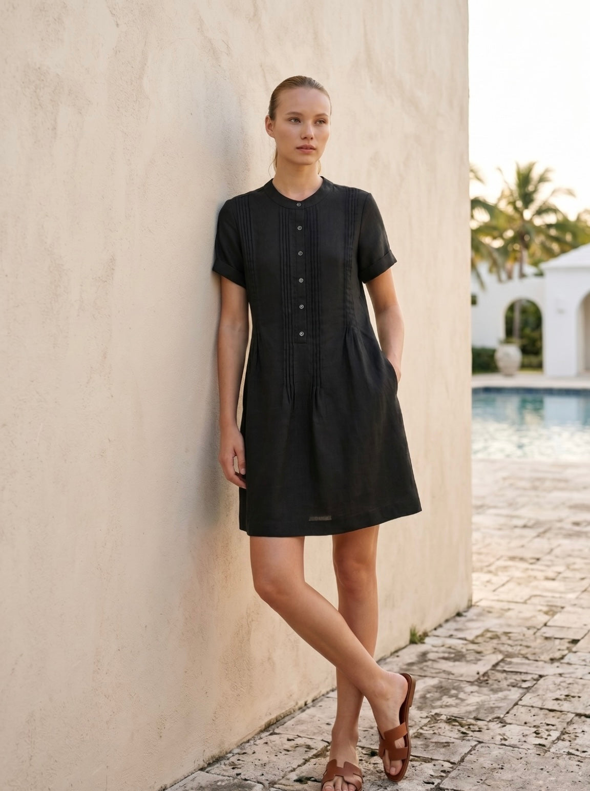 Buttoned Short Sleeved Dress