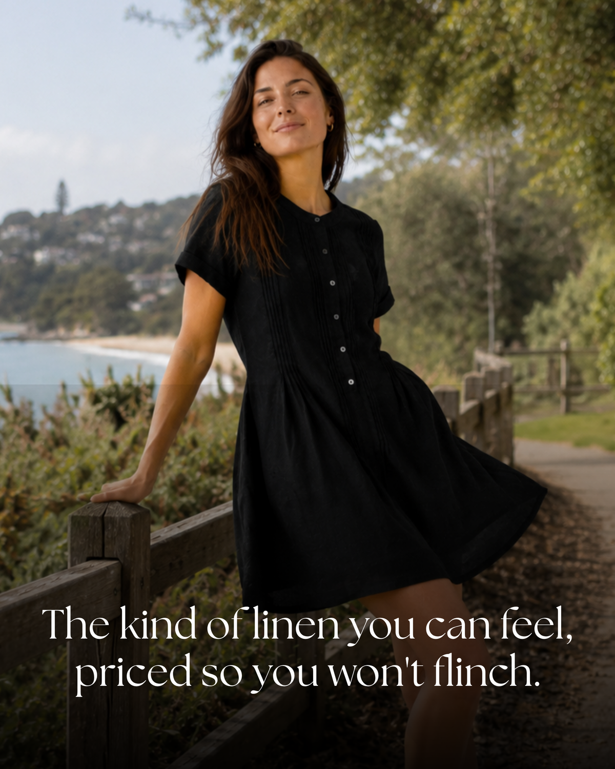 100% Linen Pintuck Mini Dress