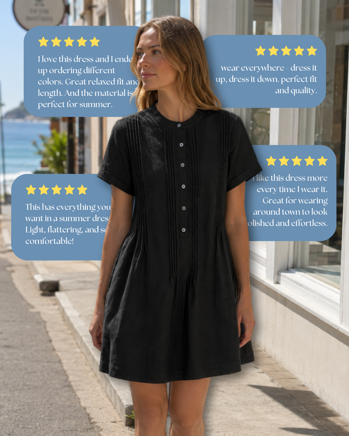 100% Linen Pintuck Mini Dress