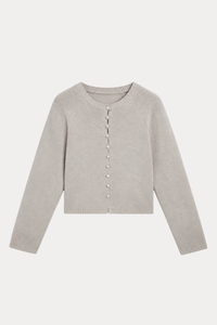 Covered-Button Crewneck Cardigan