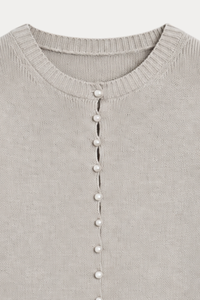 Covered-Button Crewneck Cardigan
