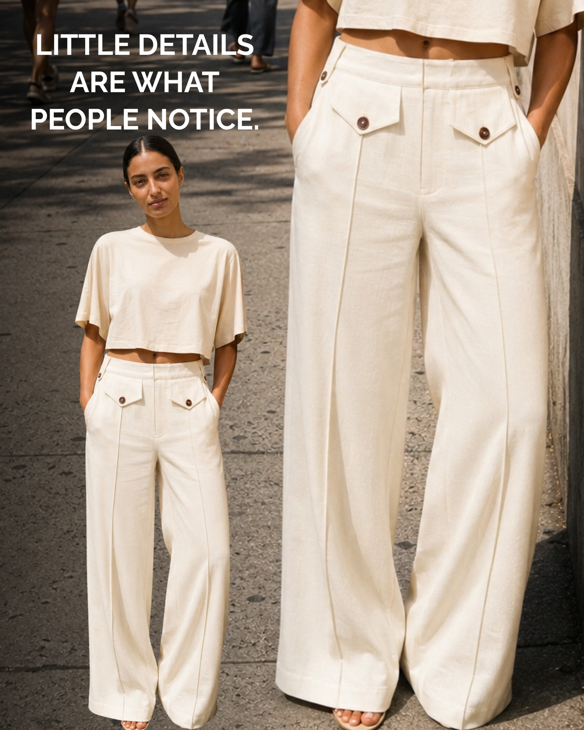 Linen-Cotton High Waist Trousers