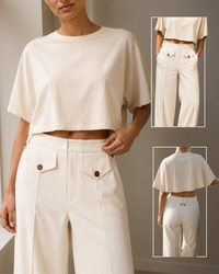 Linen-Cotton High Waist Trousers