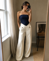 Linen-Cotton High Waist Trousers