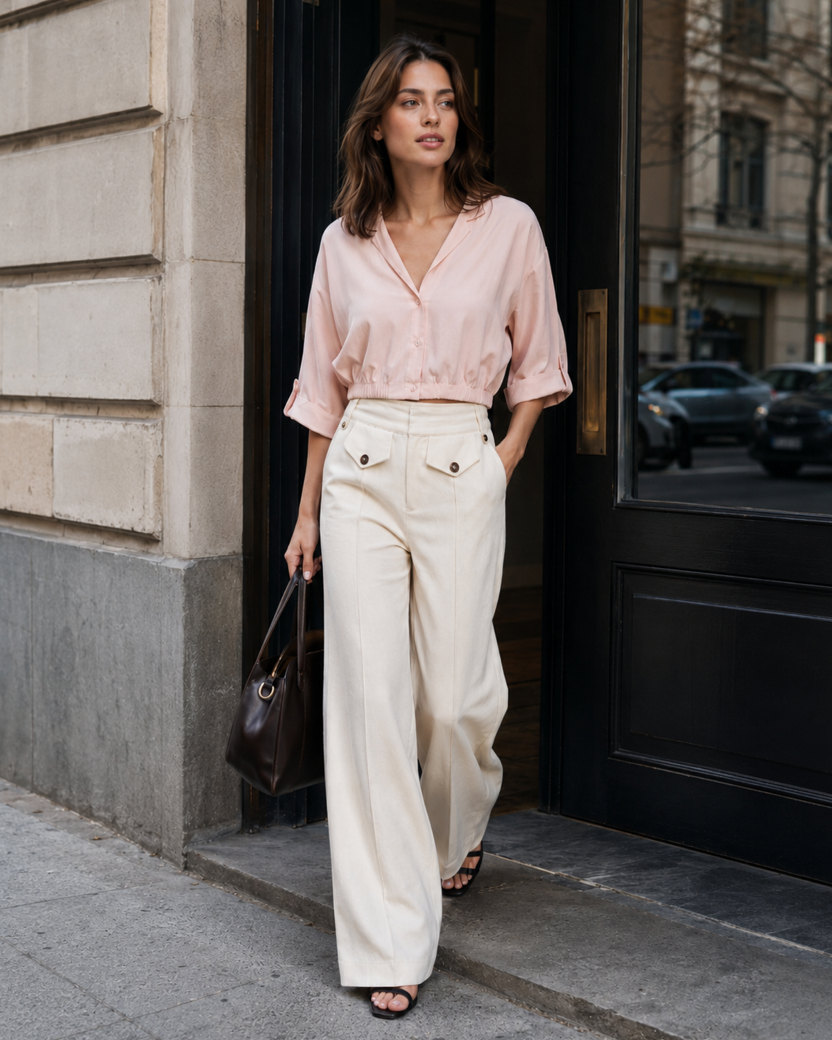 Linen-Cotton High Waist Trousers