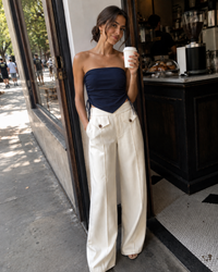 Linen-Cotton High Waist Trousers