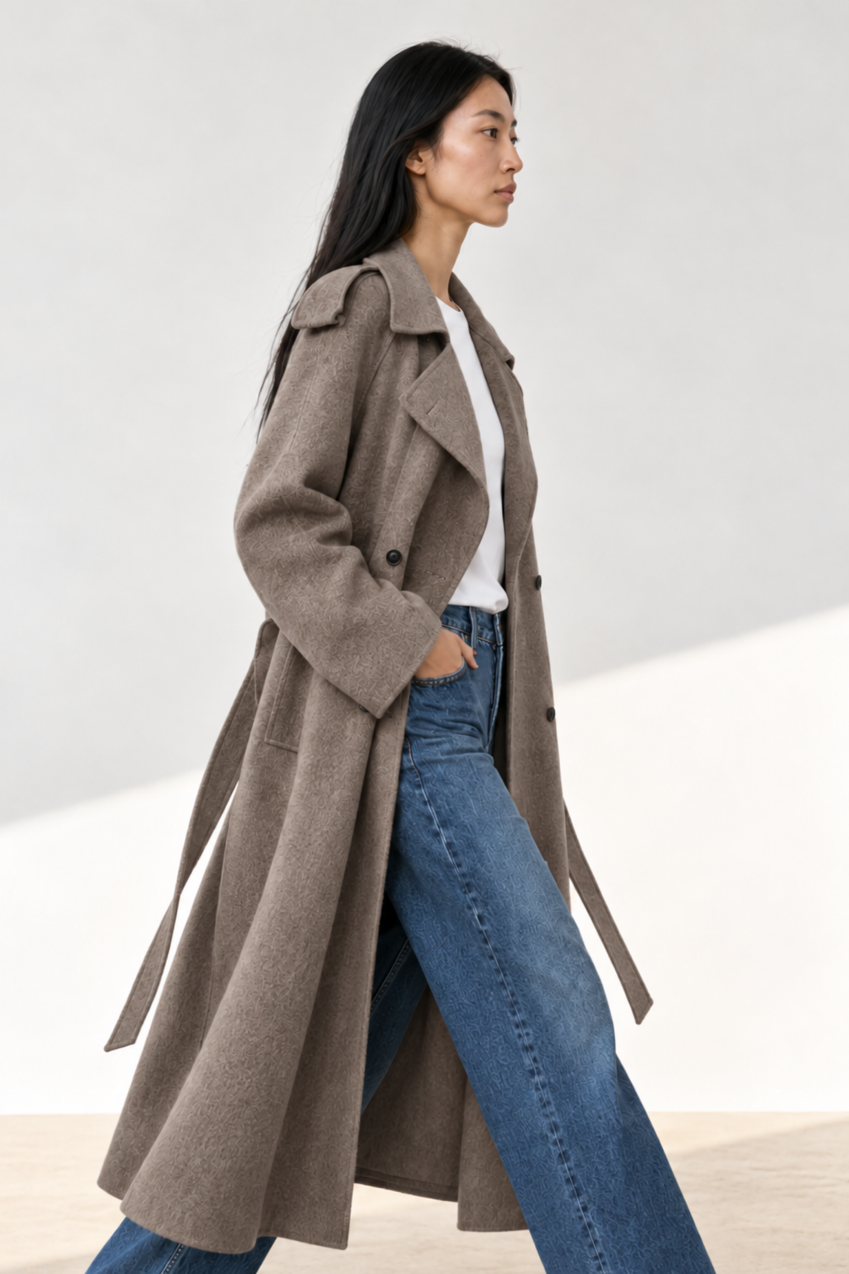 June Park (5'9.5" / 177 cm) wears a size S