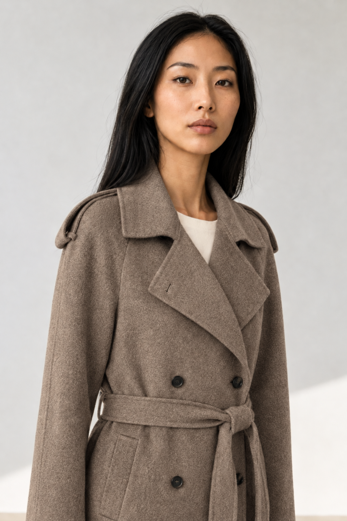 June Park (5'9.5" / 177 cm) wears a size S