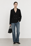 Ribbed Double-Breasted Knit Blazer