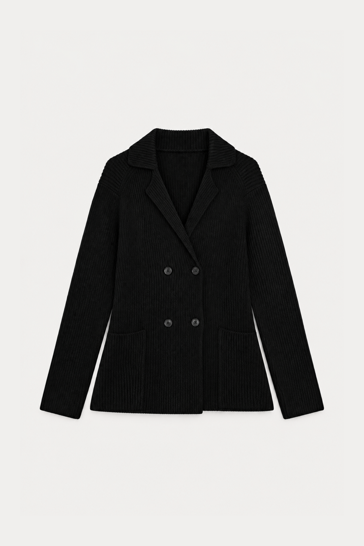 Ribbed Double-Breasted Knit Blazer