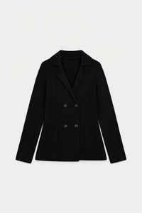 Ribbed Double-Breasted Knit Blazer