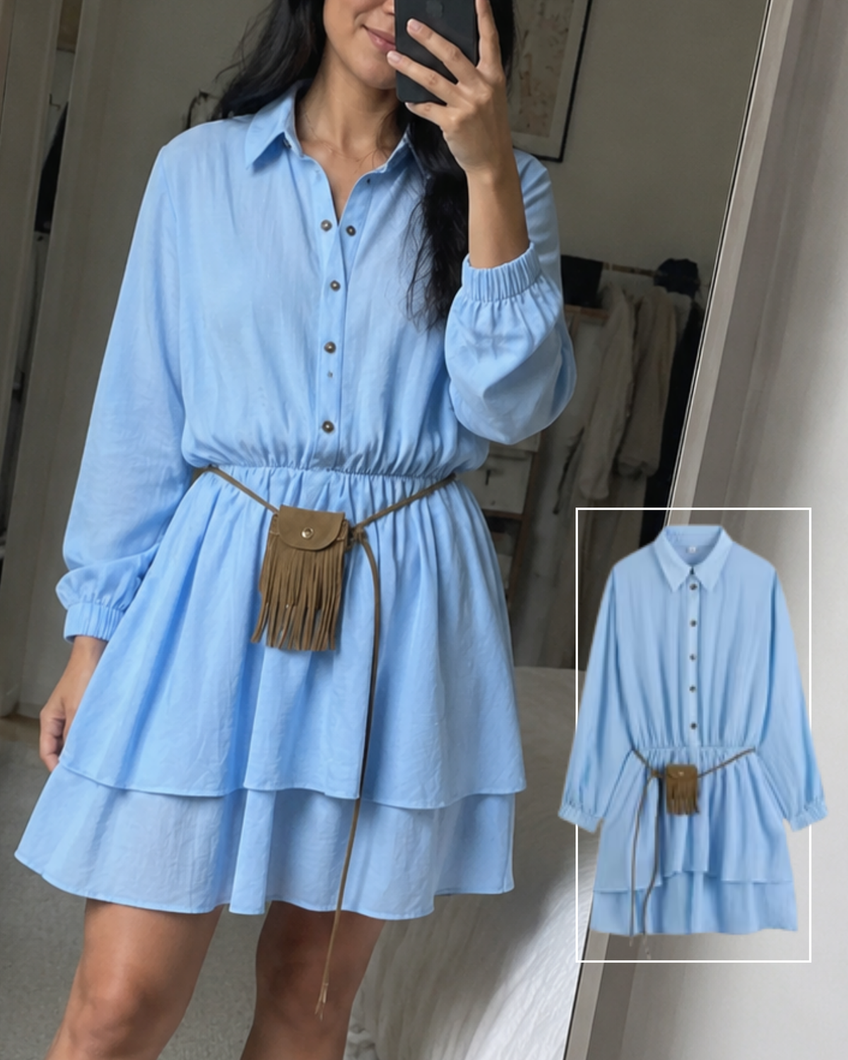Fluid Tiered Shirt Mini Dress