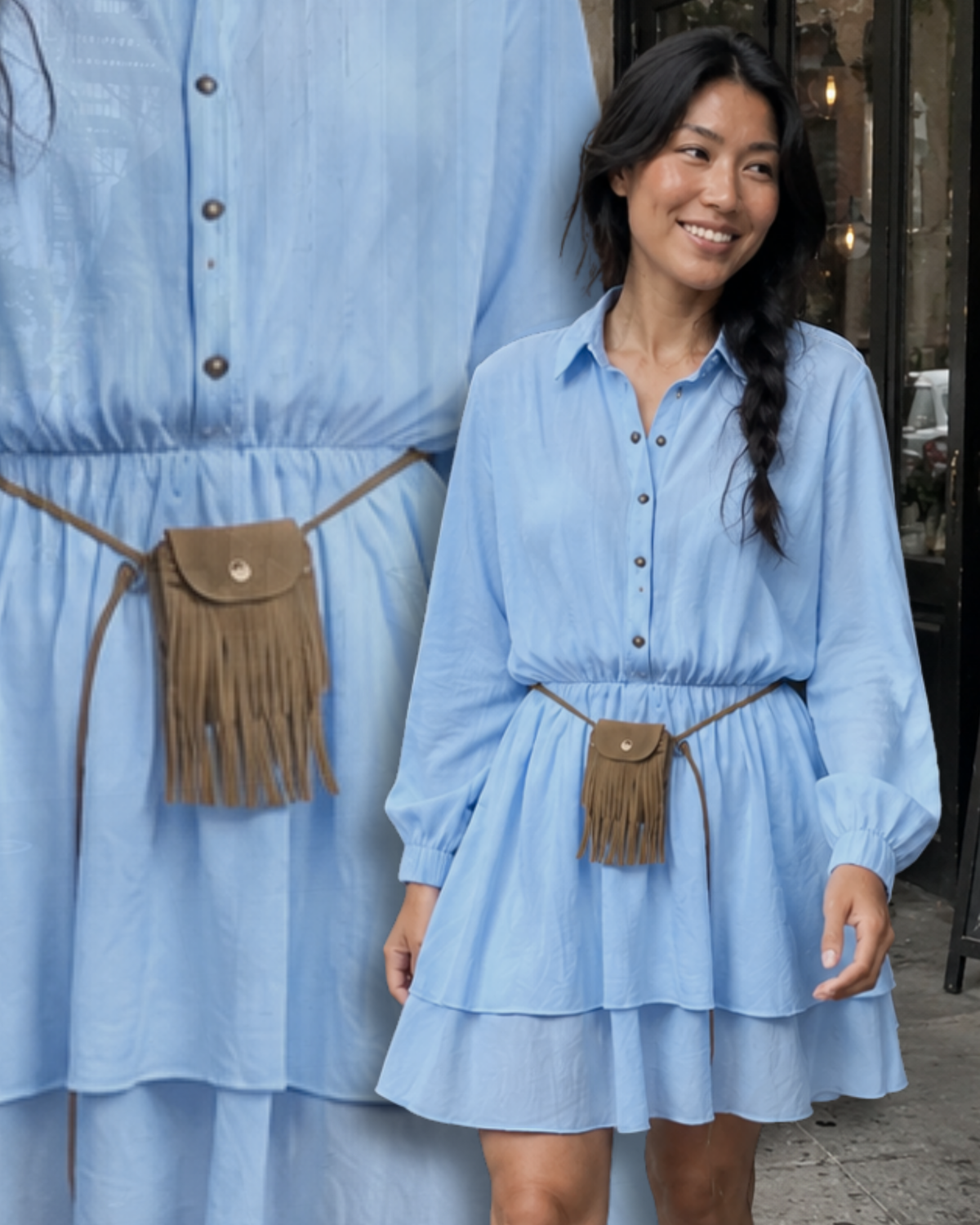 Fluid Tiered Shirt Mini Dress