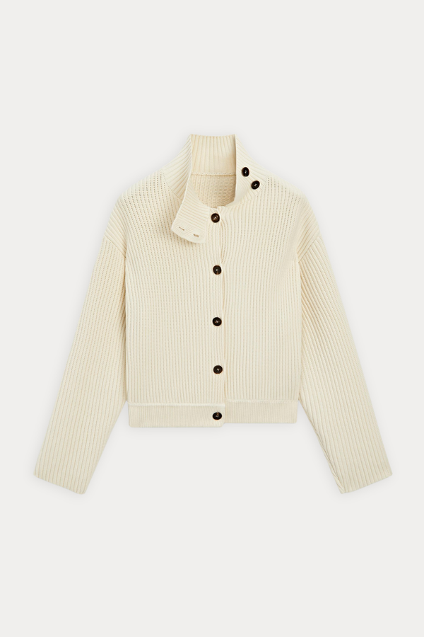 100% Cotton Funnel-Neck Cardigan