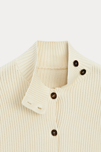 100% Cotton Funnel-Neck Cardigan