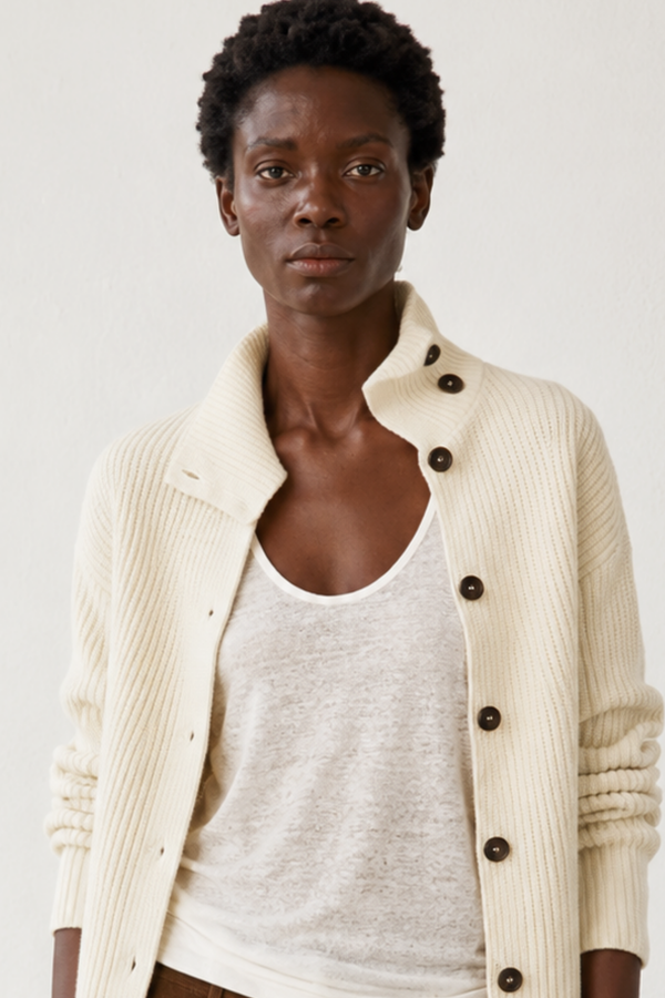 100% Cotton Funnel-Neck Cardigan