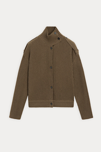 100% Wool Funnel-Neck Cardigan