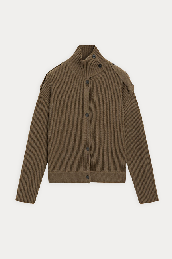 100% Wool Funnel-Neck Cardigan