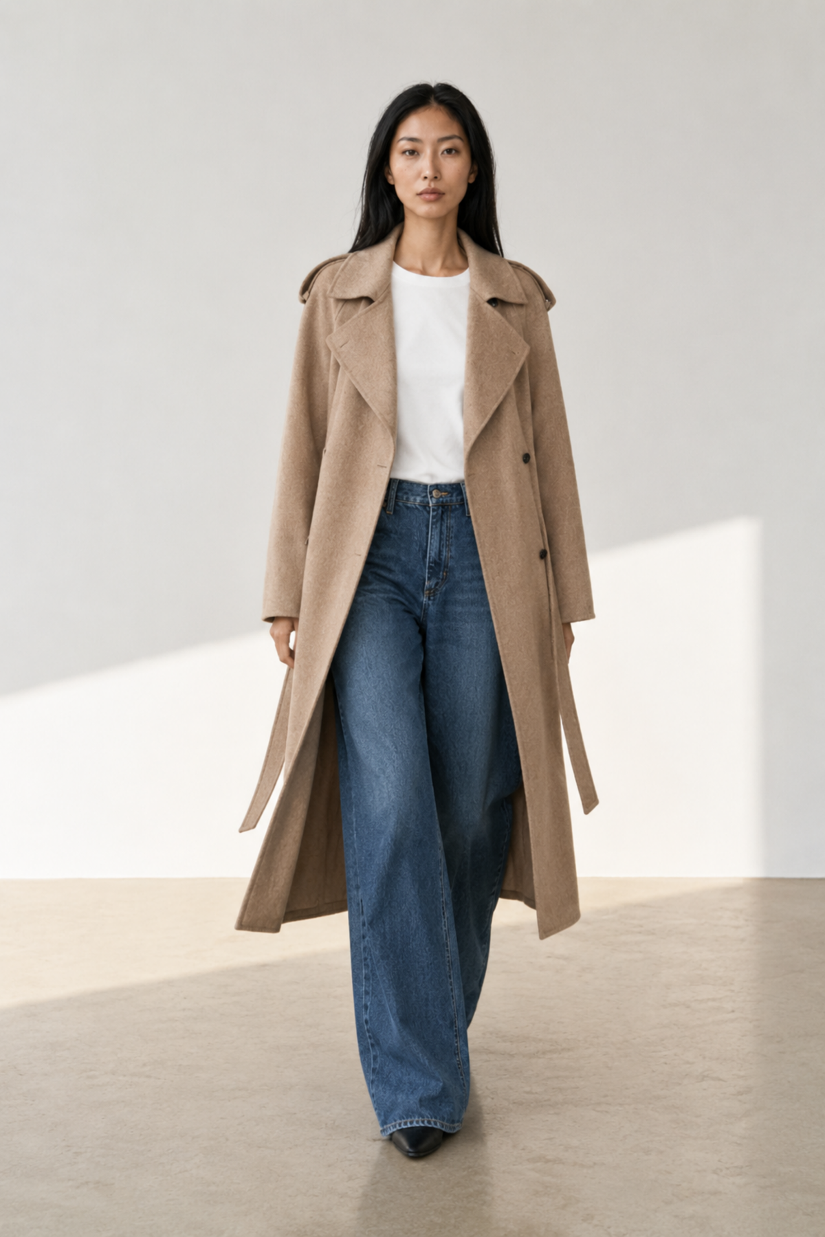 June Park (5'9.5" / 177 cm) wears a size S