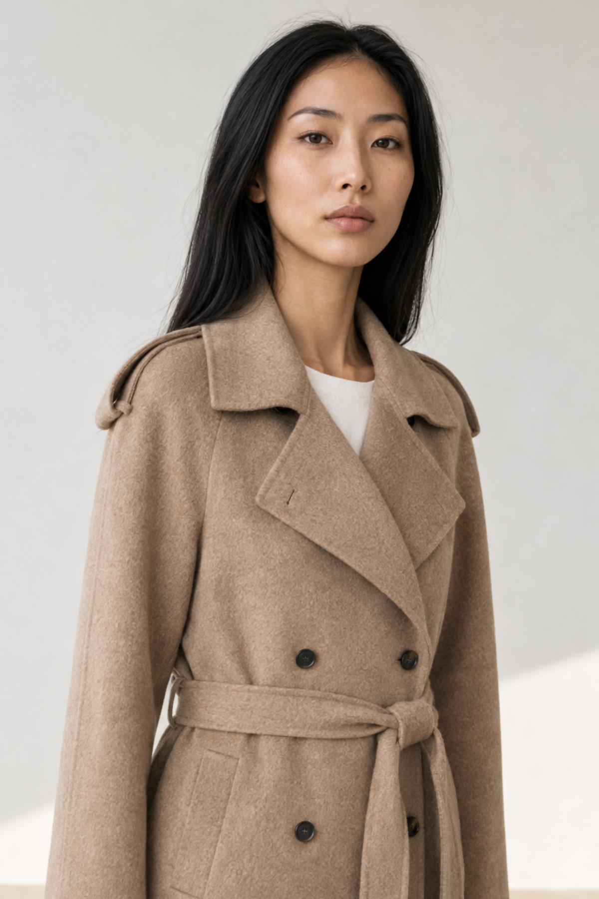 June Park (5'9.5" / 177 cm) wears a size S