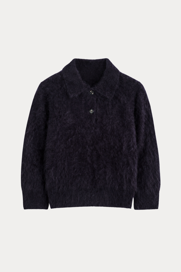 100% Merino Wool Brushed Polo Sweater