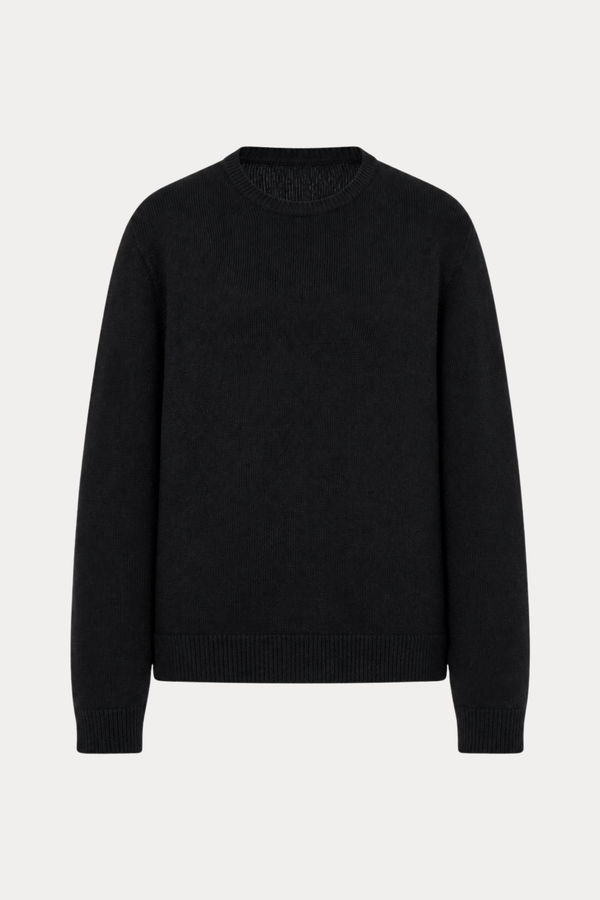 100% Wool Crewneck Sweater in Black