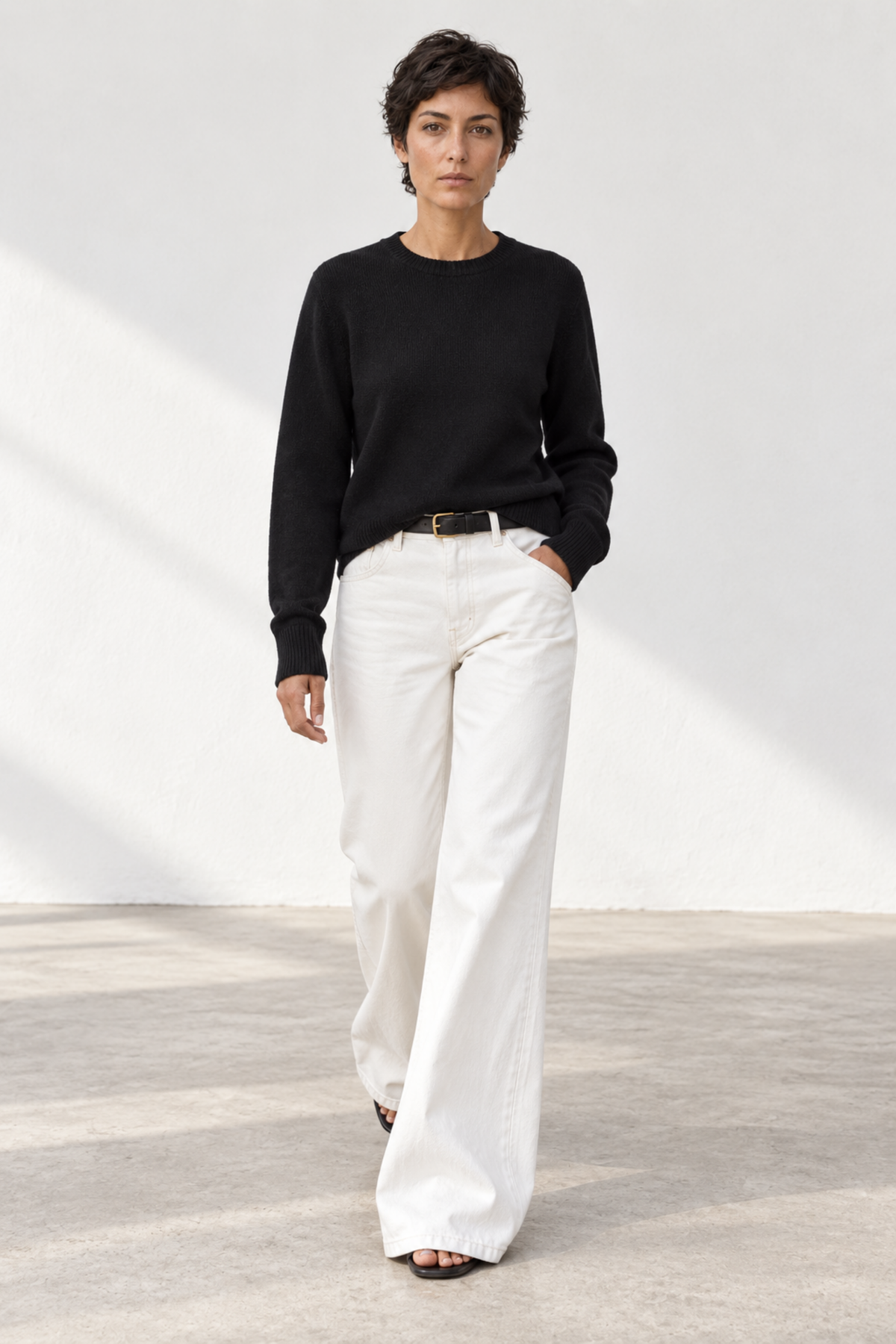 100% Wool Crewneck Sweater in Black