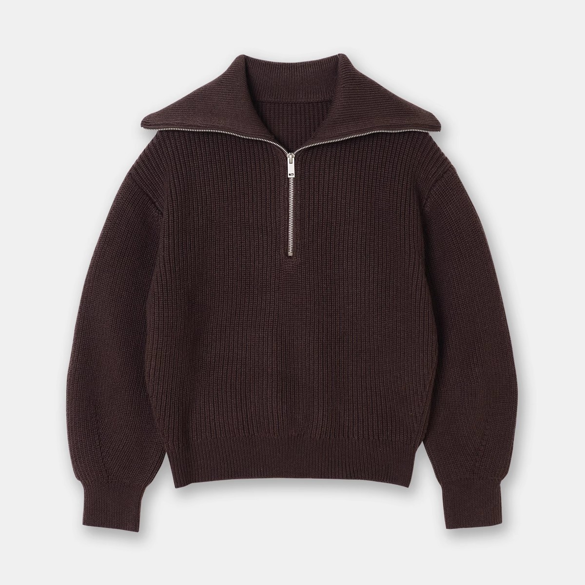 Ribbed Half-Zip Sweater in Dark Brown