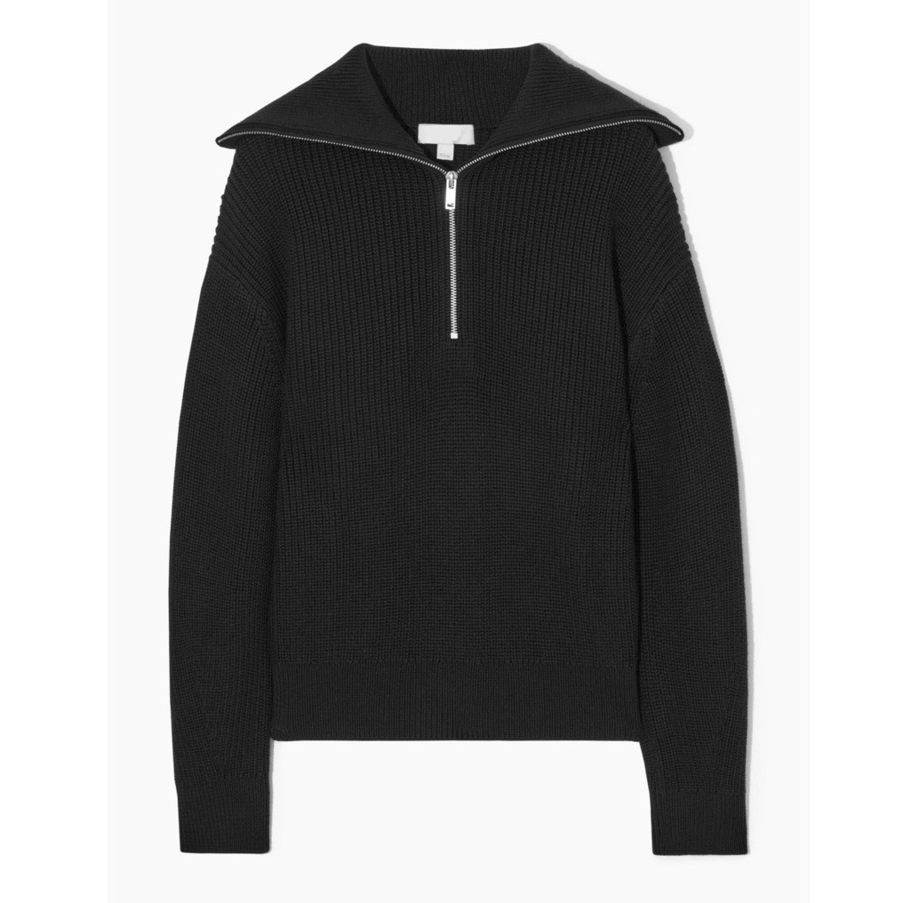 Ribbed Half-Zip Sweater in Black