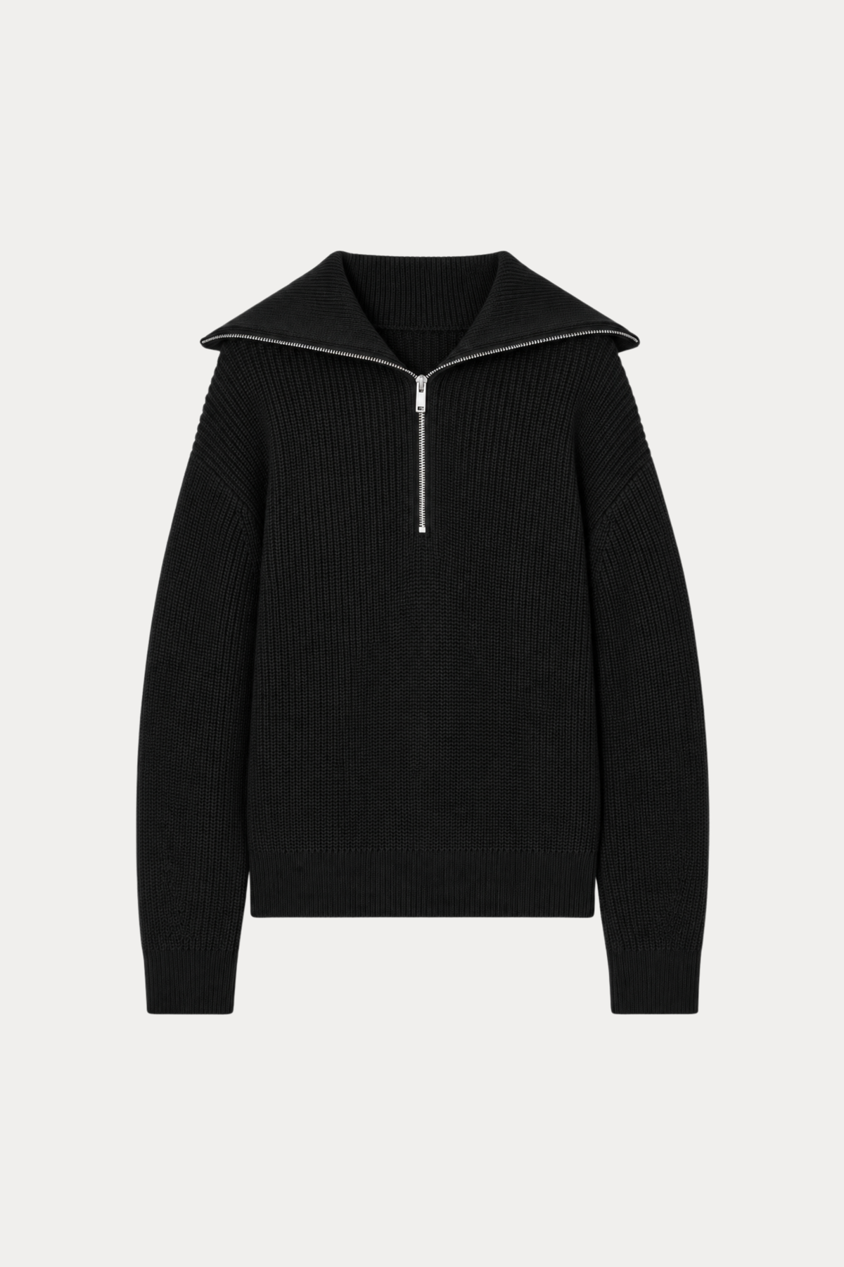 Ribbed Half-Zip Sweater in Black