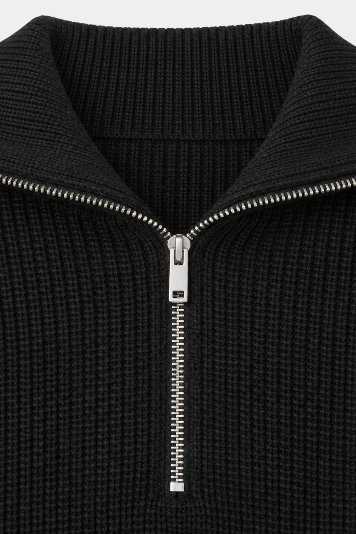 Ribbed Half-Zip Sweater in Black