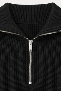 Ribbed Half-Zip Sweater in Black
