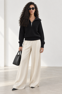 Ribbed Half-Zip Sweater in Black