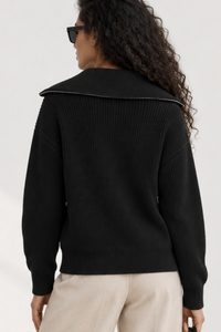 Ribbed Half-Zip Sweater in Black